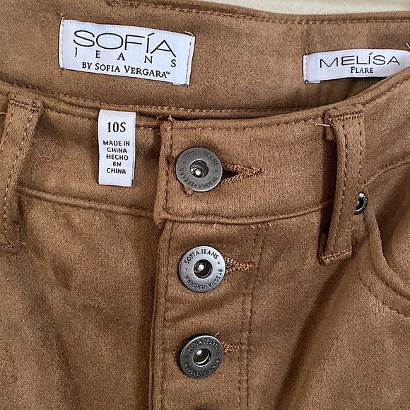 Tan Button Fly Soft Flared Jeans - Picture 3 of 6